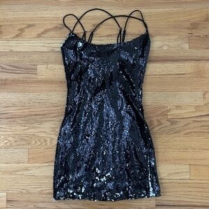 Flip Sequin Bodycon Dress in Black and Silver